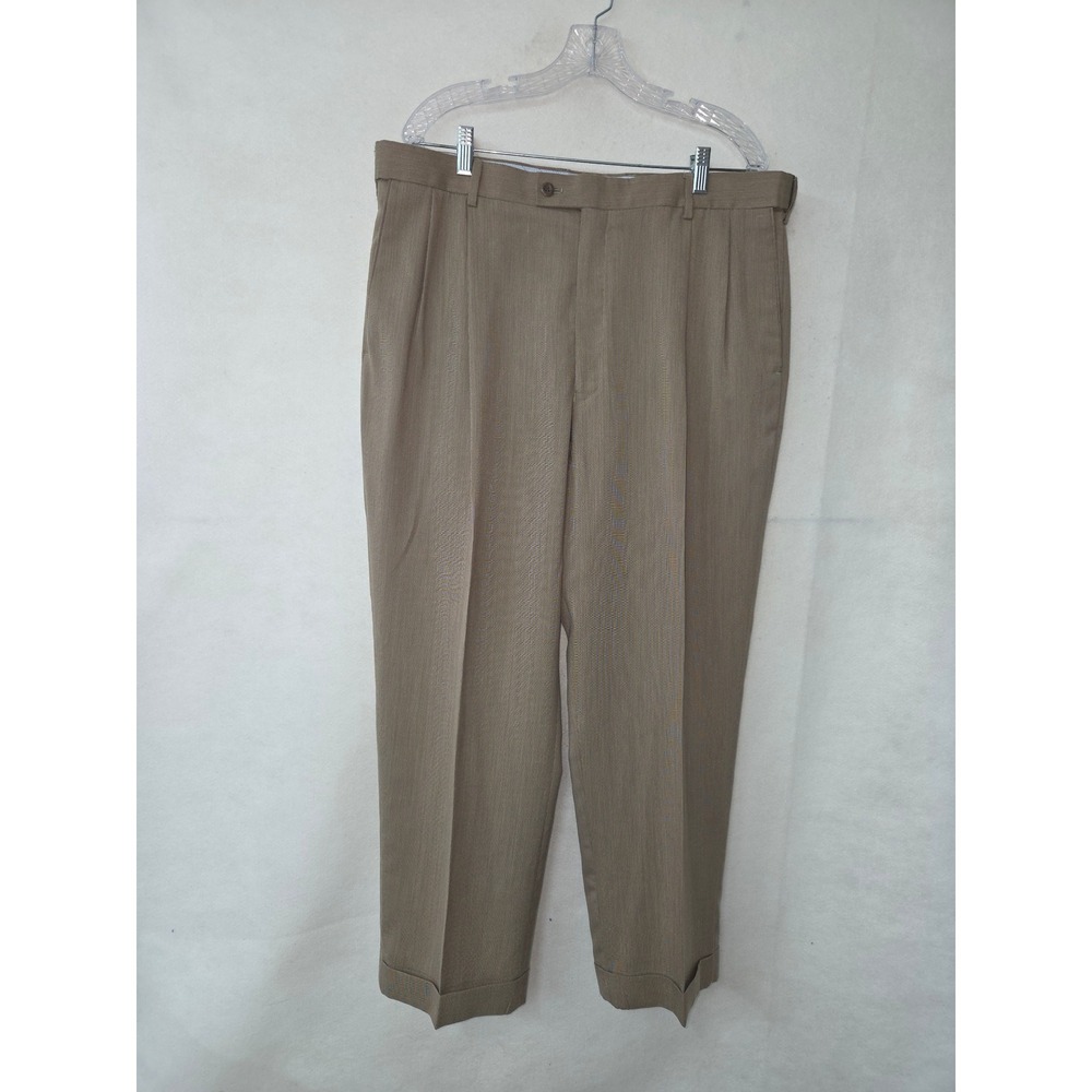Louis Raphael Rosso‎ Dress Pants Mens 38x29 Tan Pleated Cuffed Hidden Extension